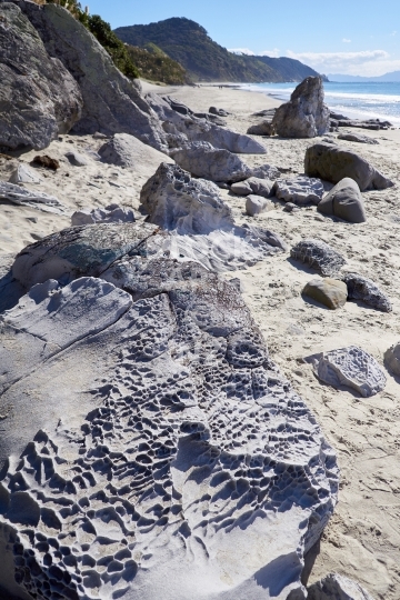 Mangawhai Heads beach with rocks