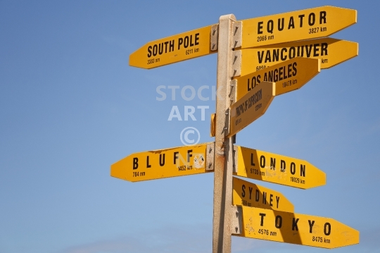 Signpost with distances at Cape Reinga