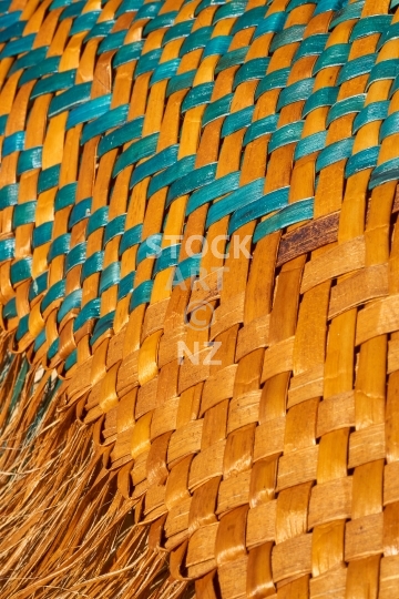 Turquoise, gold and yellow flax weaving 