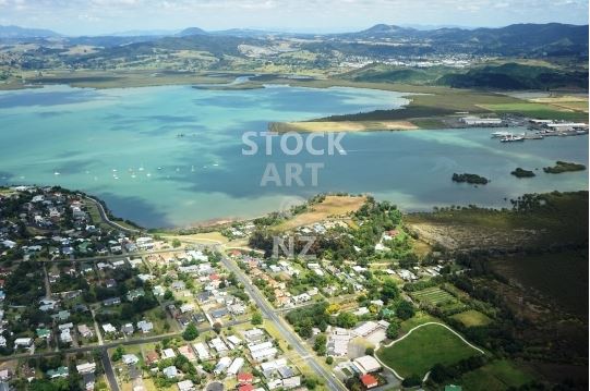 Whangarei Harbour: aerial stock photo