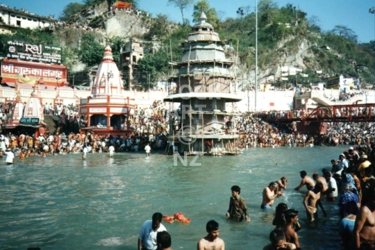 1998 Kumbh Mela in Haridwar, India - Vintage low resolution photo of the famous Hindu festival with 25 million pilgrims
