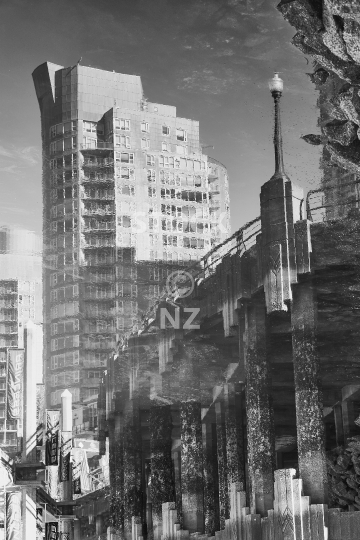 Abstract black and white photo of an apartment tower in Vancouver