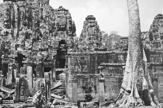 Bayon temple - Angkor Wat  - The ruins before tourism - black & white vintage low resolution photo from March 1992