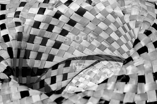 Closeup of a potae in black and white - Hand woven hat made with New Zealand flax