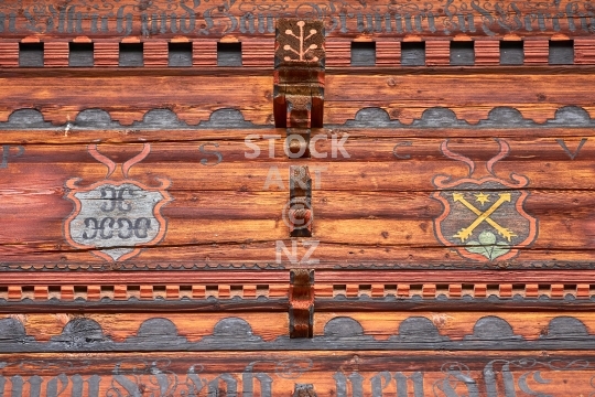Closeup of a Swiss chalet in Simmental, Berner Oberland, Switzerland