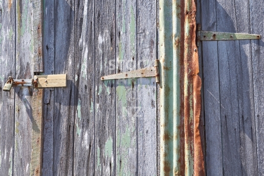 Closeup of an old shed - Rangitoto Island, Auckland, NZ - Weathered door of a boat shed