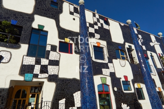 Details of the new Hundertwasser Art Centre facade in Whangarei, New Zealand - New museum dedicated to Friedensreich Hundertwasser in the Town Basin 