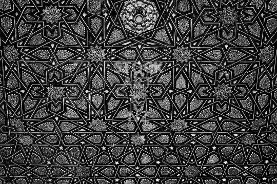 Geometric patterns and textures - Islamic art - Black & white closeup of a ceiling in Seville’s Royal Palace/Real Alcazar de Sevilla