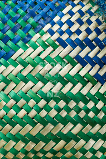Green blue flax weaving closeup - Detailed background photo of a woven kete/bag