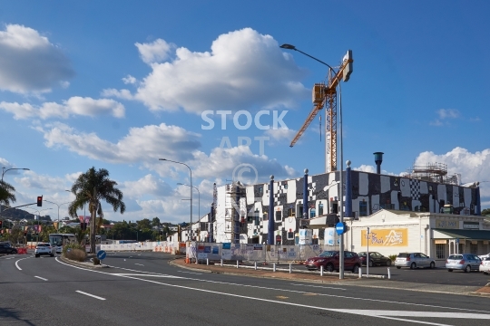Hundertwasser building during construction in Whangarei 