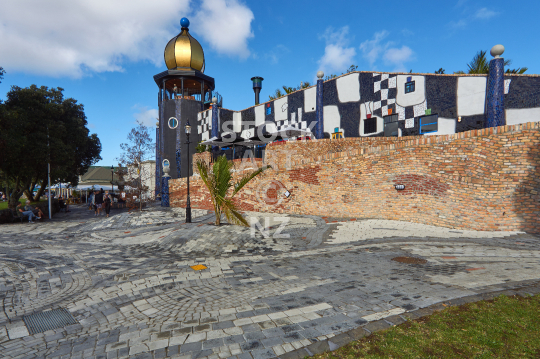 Hundertwasser Museum front facade in Whangarei - View from the Town Basin