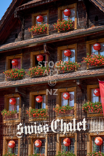 Iconic Swiss chalet - Facade of a traditional house in the Lake Lucerne region in Switzerland