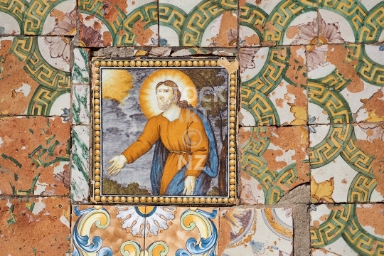 Jesus on old church tiles in Italy