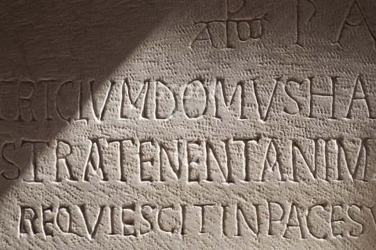 Latin Rest in Peace inscription - On a catacomb tomb underneath the Basilica Santa Maria della Sanita in Naples, Italy