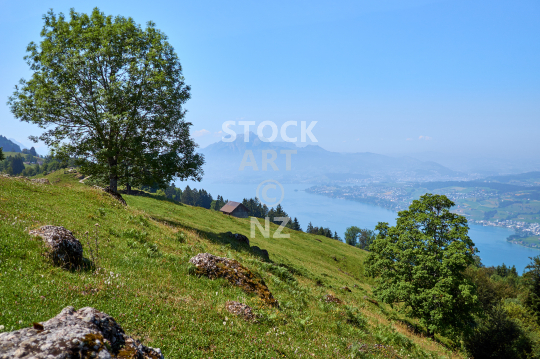 Lovely and beautiful Swiss mountain landscape - Rigi mountain landscape with view to Mount Pilatus