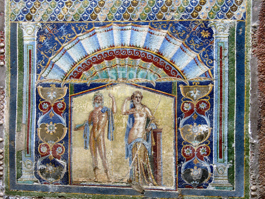 Mosaic of Neptune and Amphitrite in Herculaneum - Vintage photo of the famous sea god and his wife