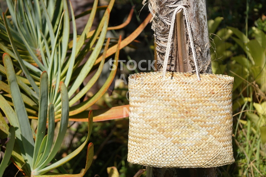 Natural flax kete with muka handles - Traditional bag made of woven New Zealand flax (with property release from All Flax)