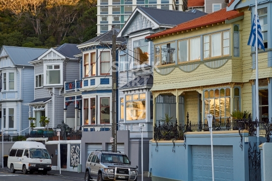Old Oriental Bay houses - Wellington, NZ - Known as the Oriental Parade Historic Area with Edwardian gentlemans houses, built in 1906