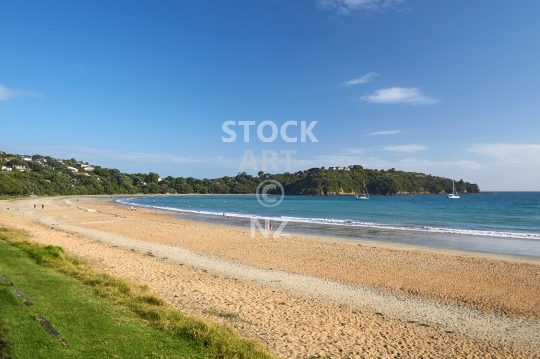 Onetangi Beach on Waiheke Island - One of the main beaches of the beautiful and exclusive tourist destination off the Auckland coast in New Zealand