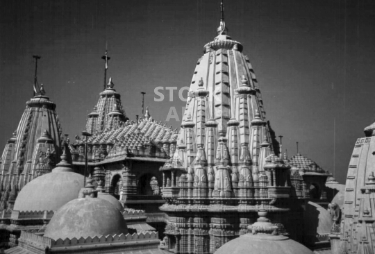 Palitana temples in Gujarat - Amazing old Jain temple mountain - old black & white vintage low resolution photo 