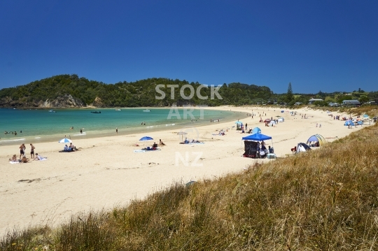 People enjoying summer on a beautiful New Zealand beach