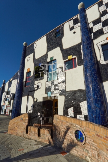Portrait closeup of the Hundertwasser Museum in Whangarei, New Zealand