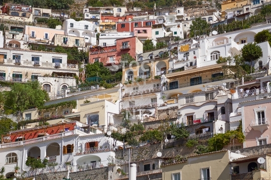Positano village houses, Amalfitana Coast, Italy - Typical dense living with houses built on steep terraces