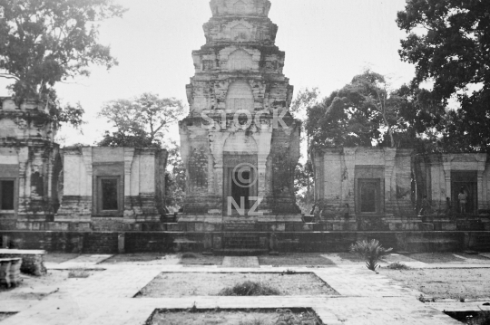 Prasat Kravan - temple near Angkor Wat - Old 10th century Hindu temple at Srah Srang Baray Reservoir - black & white vintage low resolution photo from March 1992, before renovations 