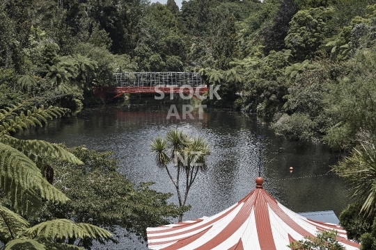 Pukekura Park in New Plymouth, New Zealand - Famous lake park beside the city, with native bush and band rotunda roof