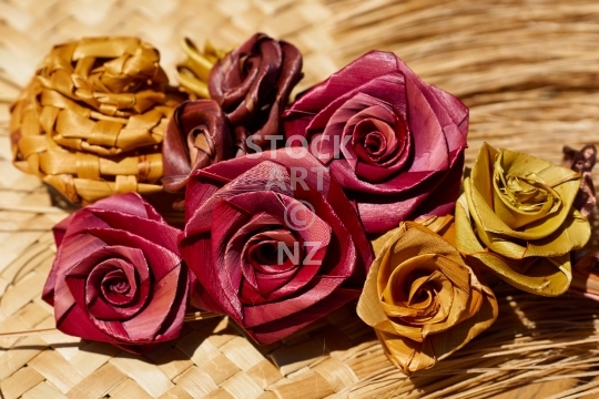 Putiputi flowers - flax weaving  - Woven rose flowers in colour