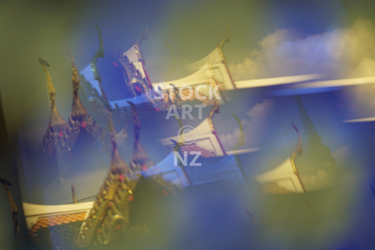 Reflections in the glass tiles of a Thai temple - Thailand
