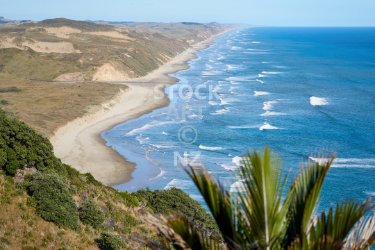 Ripiro Beach panorama, Aranga Beach, west coast of Northland 