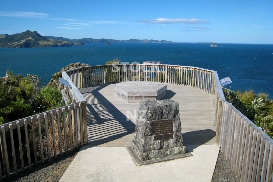 Shakespeare Cliff scenic reserve lookout at Lonely Bay, Coromandel NZ - Viewpoint between Cooks Beach and Flaxmill Bay, with a memorial to Captain Cook - lower resolution photo