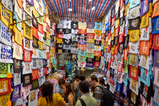 Souvenir shop in Hong Kong - Crazy HK T-shirt shop full of souvenirs in the popular Mon Kok Ladies Market
