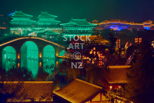 Spectacular nightlife scene in China - Perfect photo for an exotic wall art print - night scene of the ancient city of Kaifeng