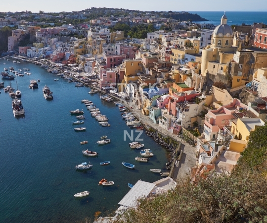 Splashback image: Wonderful ancient fishing village on Isola Procida, Marina Corricella