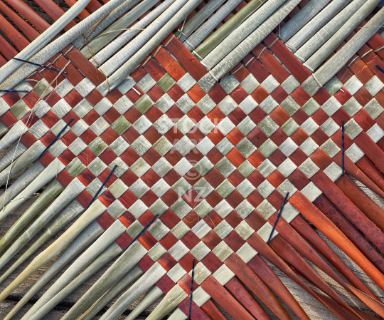 Splashback photo: Unfinished New Zealand flax weaving in the process of being made