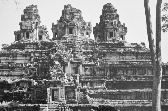 Ta Keo temple - Angkor - Very old 10th century Hindu temple near Angkor Wat - black & white vintage low resolution photo from March 1992