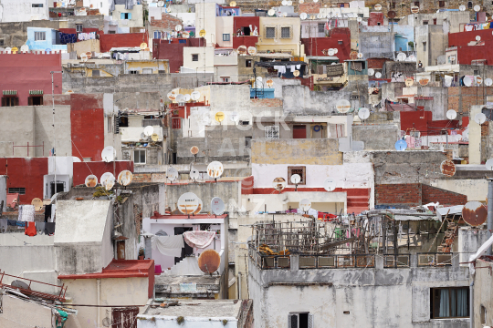Tangiers - panorama view of roofs and satellite dishes in the kasbah area of Tanger medina in northern Morocco