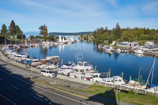 Taupo marina with yachts and motor boats, New Zealand