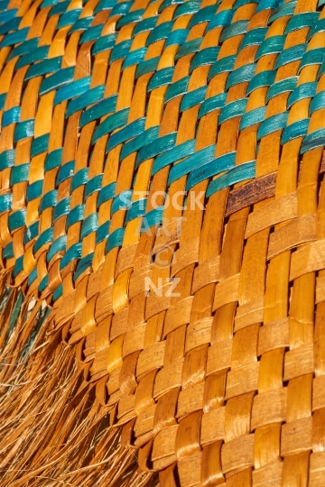 Turquoise, gold and yellow flax weaving 