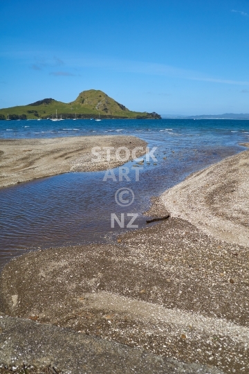 Urquharts Bay - Whangarei Heads, Northland, NZ - Beach at low tide with Smugglers Bay hill in the background
