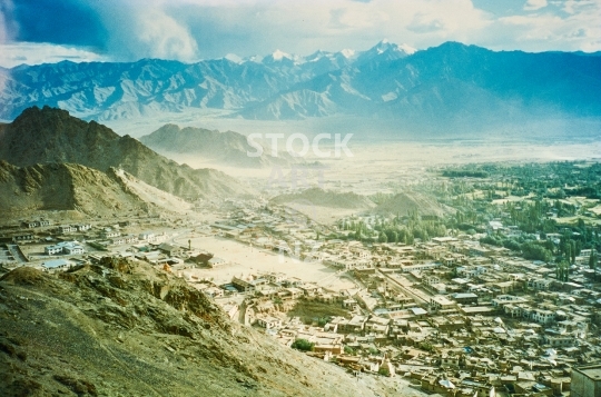 View of Leh town from above in magical light - Ladakh, India