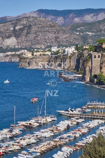 View over Sorrento - Beautiful view cliffs and yacht harbour, famous Sorrento Coast, Golfo di Napoli, Italy