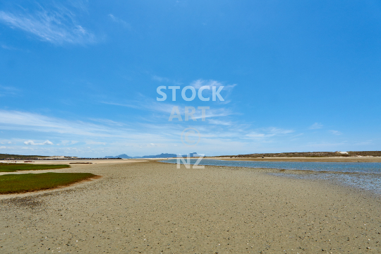 Waipu river estuary shore with sand - Bream Bay, Northland, NZ - View to the Whangarei Heads