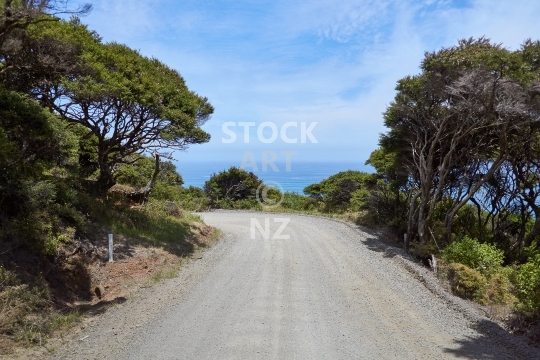 Whaanga Road near Raglan, Waikato, NZ - Spectacular coastal gravel road with seaviews to the ocean and the surf breaks, adventurous and also used as a rally stage